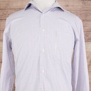 Joseph Abboud Shirt Mens 17 34/35 Purple Check Non-Iron Slim Fit Long Sleeve